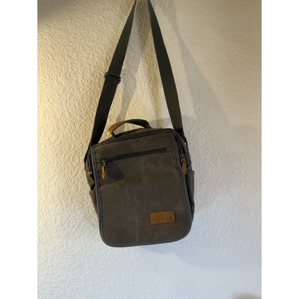 PLAMBAG Messenger Bag Travel Satchel Gray Canvas Shoulder Crossbody.‎ Unisex.